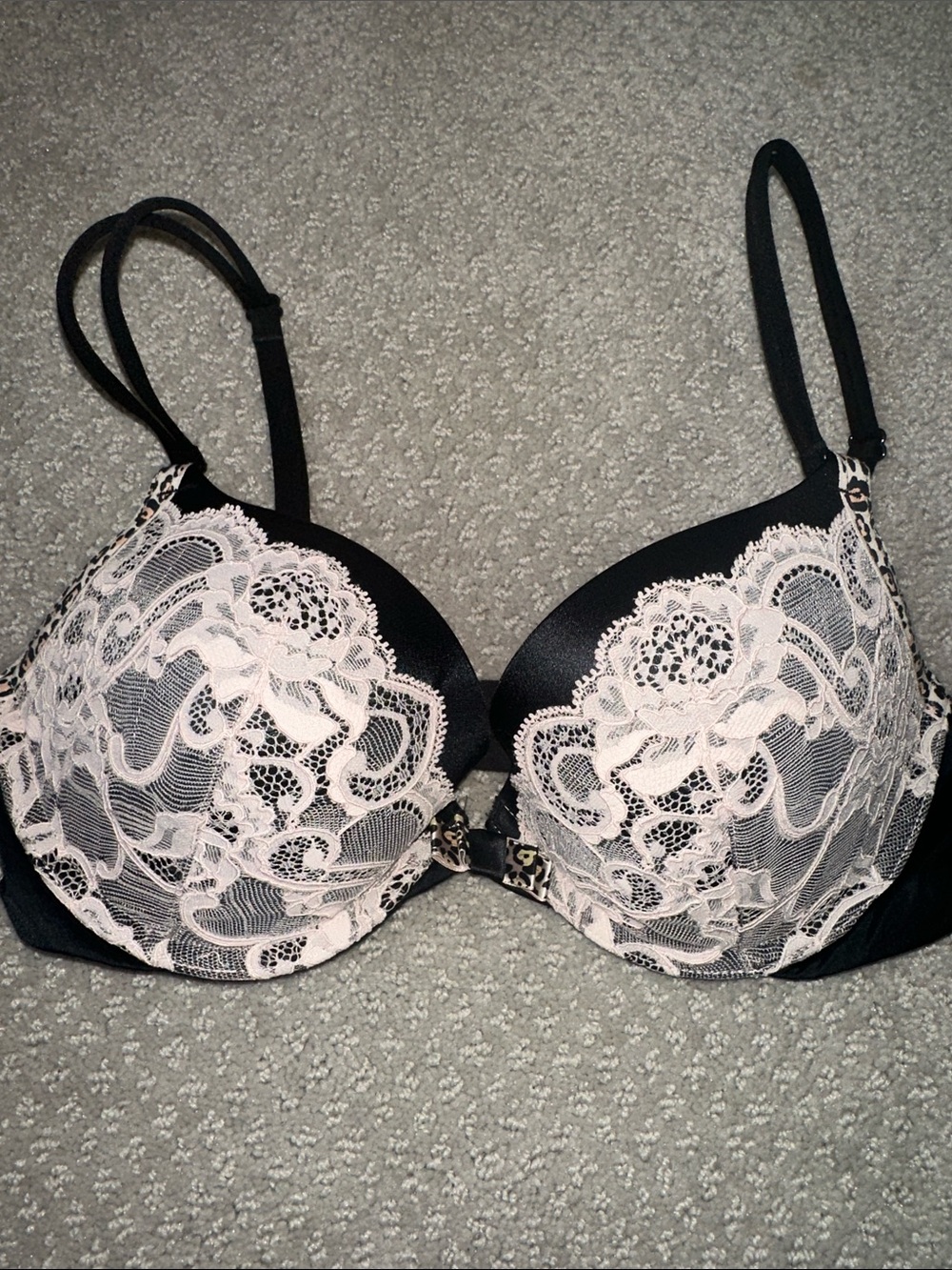 Sexy VS Black and Cream Lace Push-Up Bra - Women Intimates - 34C